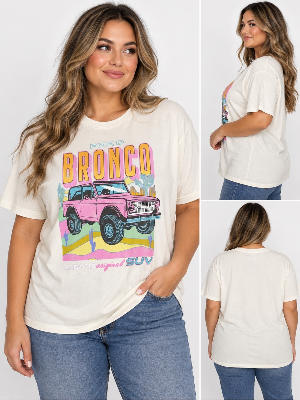Ford Bronco Official Licensed Graphic T-Shirt 2X Pink Retro SUV